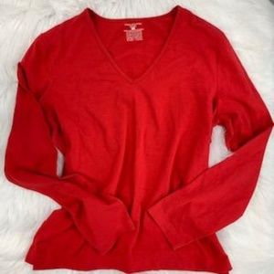 Jones New York Long Sleeved Red V-Neck Stretch Top